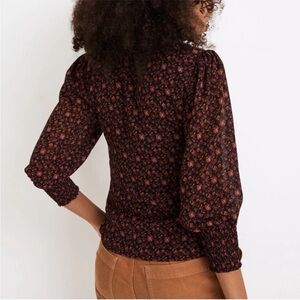 MADEWELL Georgette Floral V-Neck Button-Up Chiffon Long Sleeve Blouse | Size 00